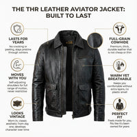 Aviator Styled Mens Leather Jacket With Double Entry Front Pockets