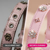 PU Leather Rhinestone Dog Collar - Soft Padded Pink Bling Dog Collar with Diamond Crystals & Metal Flowers for Female Dogs & Cats - Comfortable and Stylish for Walking & Running - M